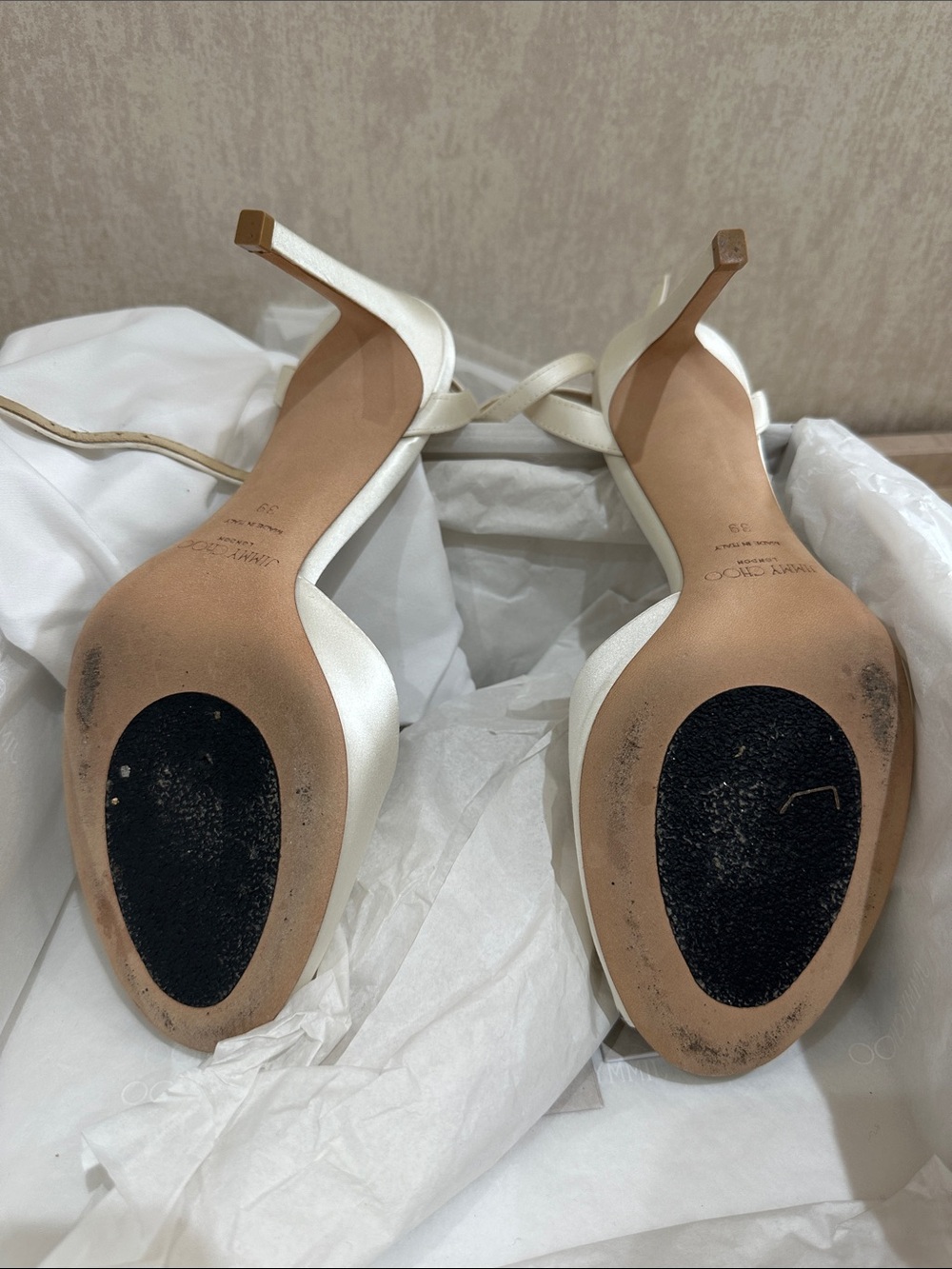 Jimmy Choo Ivory Crystal Satin Pointed-Toe Heels - Picture 5 of 12